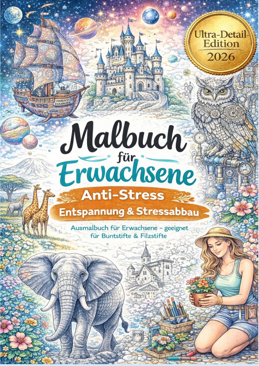 Malbuch für Erwachsene: Entspannung & Stressabbau: Ausmalbuch für Erwachsene – geeignet für Buntstifte & Filzstifte