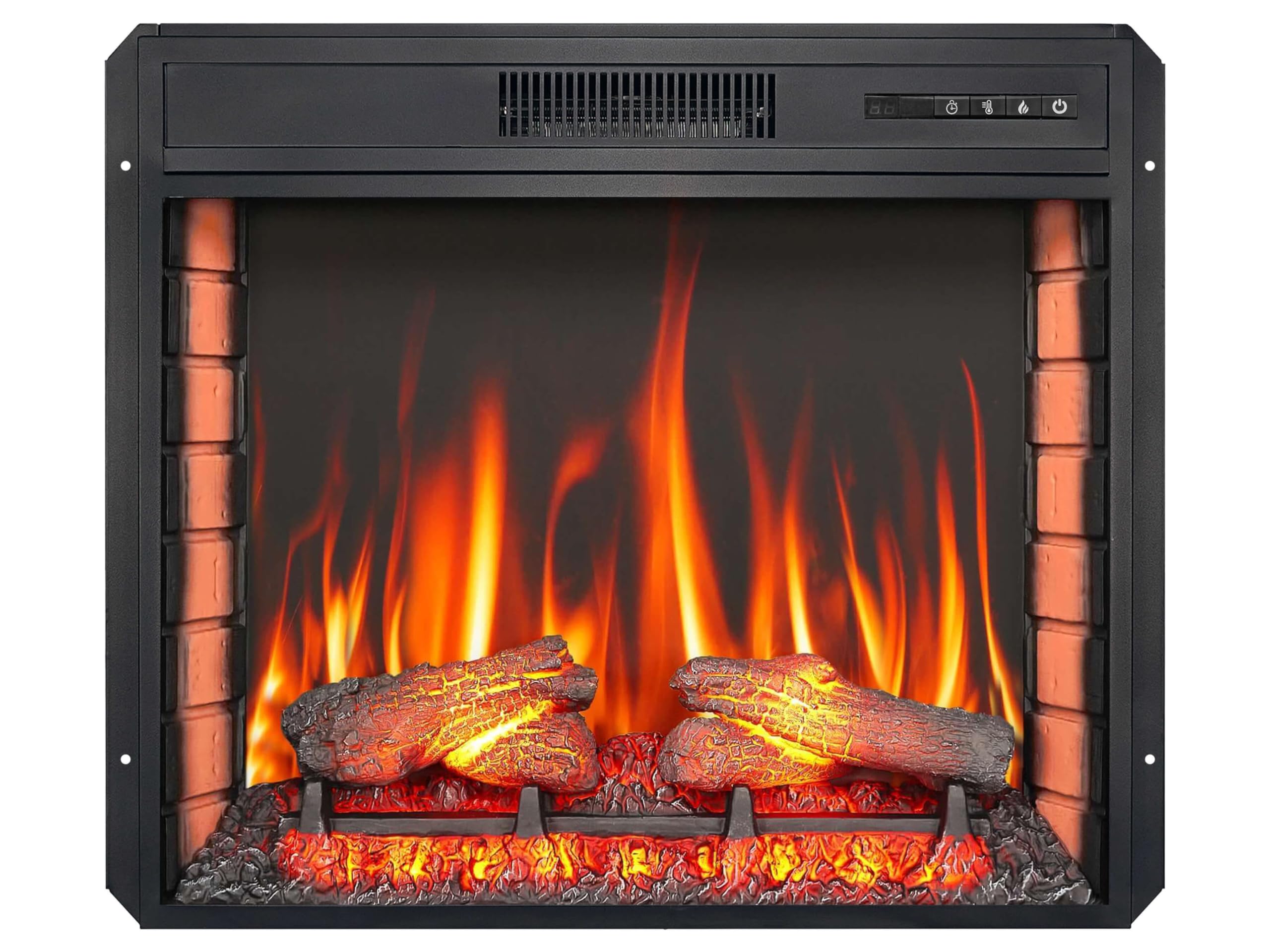 AF28S Cheminée électrique encastrée LED avec effet flamme 3D, 1800 W, son crépitant, cheminée avec télécommande et thermostat, noir