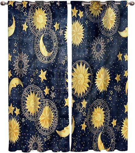 Edwiinsa - Cortinas opacas con diseño de signo del zodiaco para cocina, 2 paneles, para cocina, cafetería, oficina, cuerpos celestes bohemios,