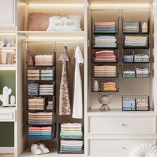 Miniatura 5 de Colgador colgante plegable de 6 niveles, organizador de almacenamiento colgante con divisores, organizadores de armario y estante de alambre de