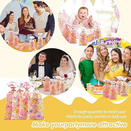 Miniatura 7 de COQOFA 100 bolsas de regalo de celofán de color oro rosa de 5 x 11 pulgadas, bolsas de regalo de fiesta, bolsas transparentes para dulces, bolsas de