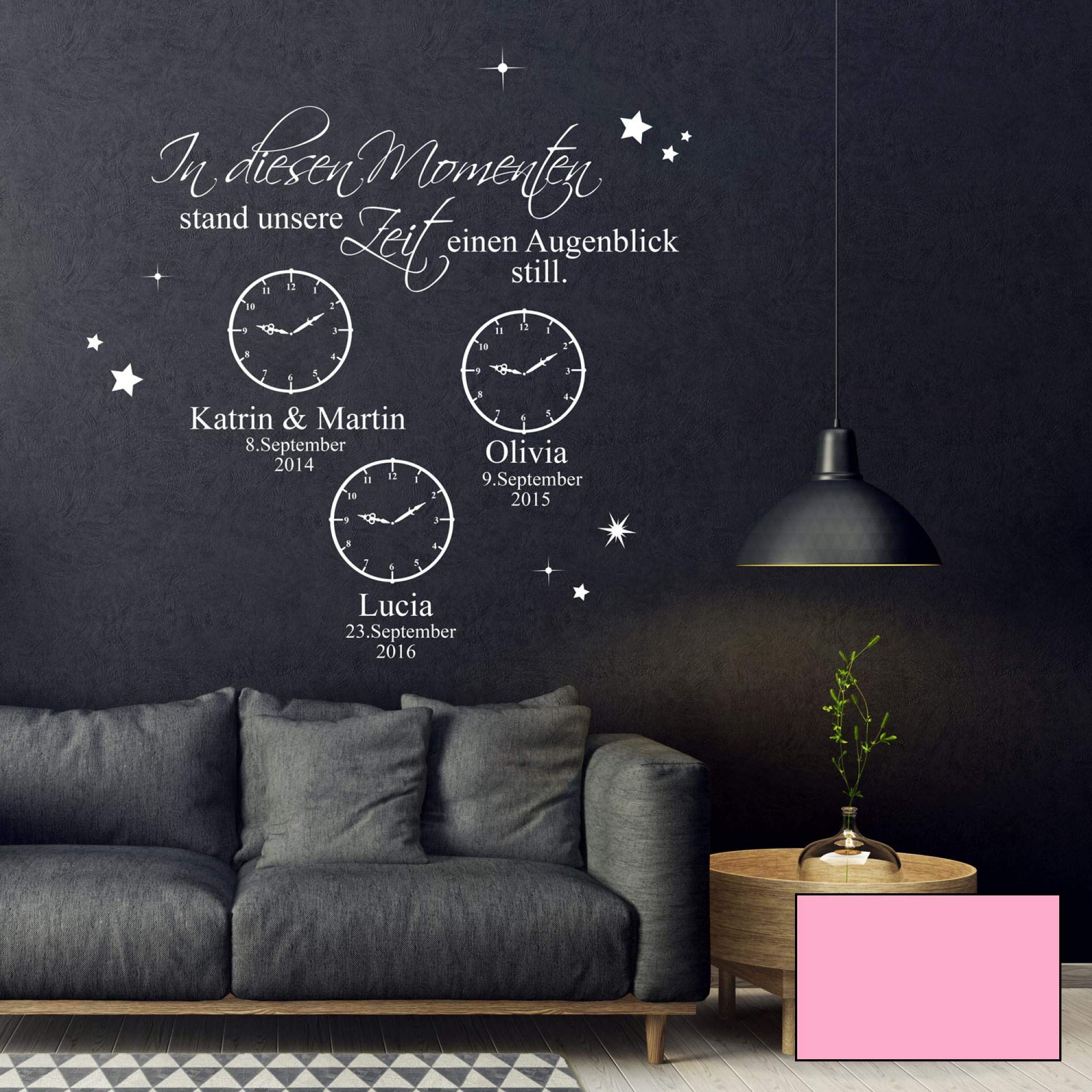 Wandtattoo " In diesen Momenten stand unsere Zeit einen Augenblick still " mit Wunschdaten M2442 - ausgewählte Farbe: *rosa* ausgewählte Größe: *L - 120cm hoch x 120cm breit*