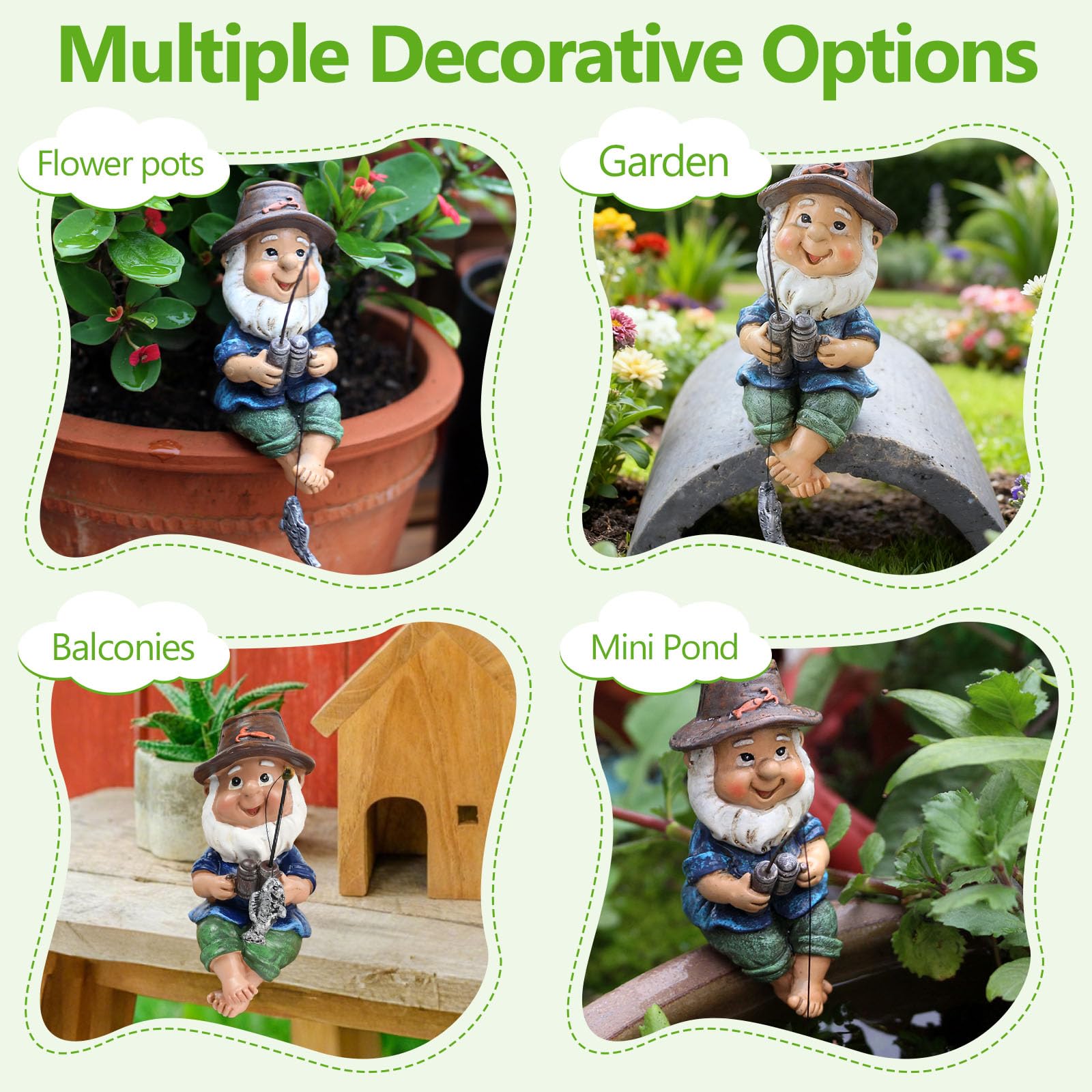 Figura de Gnomo de Jardín, Figura de Resina para Pescar, Resistente a La Intemperie, Ideal para Estanques Pequeños y Exteriores Pescadores (10 X 7 X 4,5 Cm)