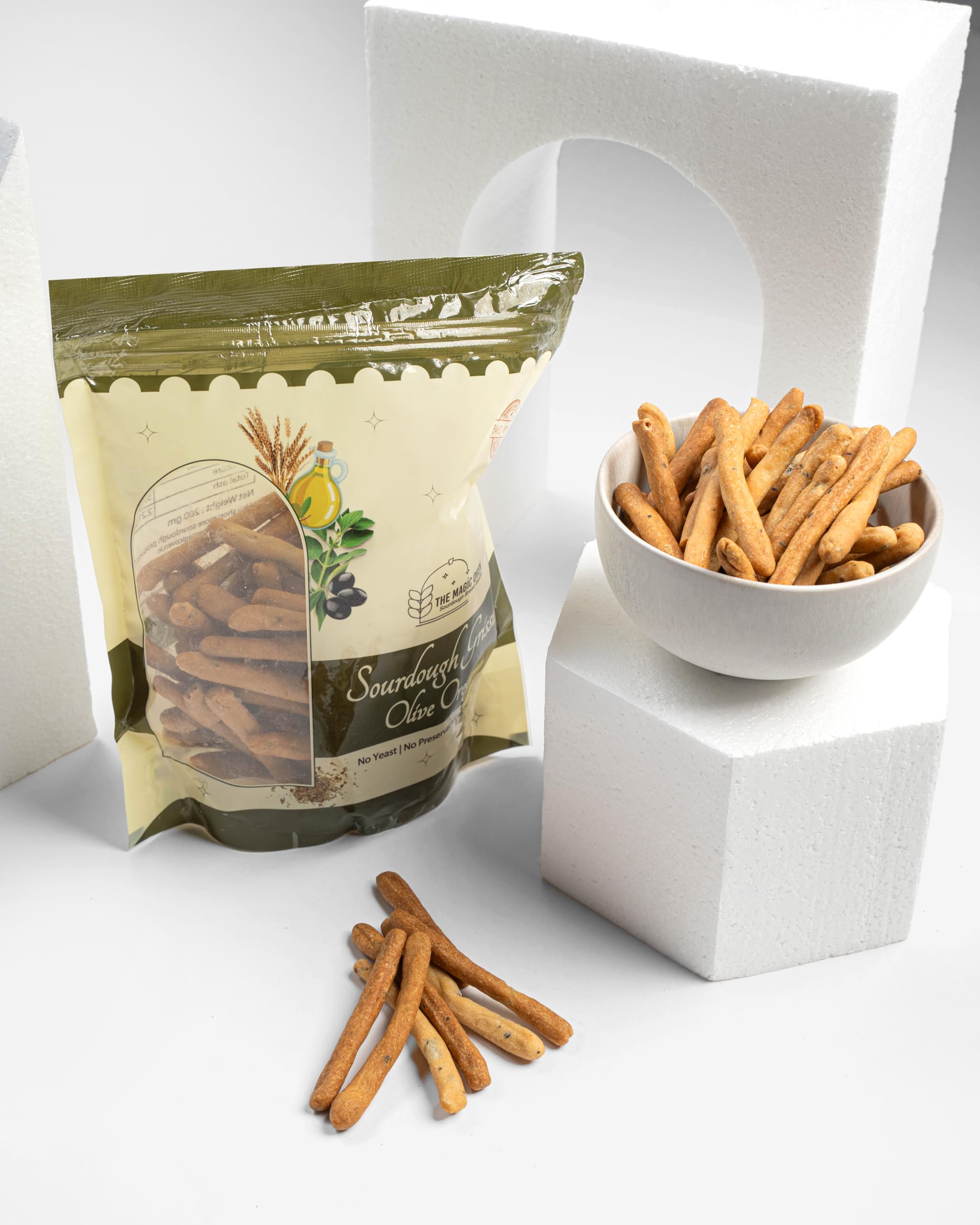 The Magic Oven Sourdough Grissini Sticks Olive Oregano 200gm | Healthy Nutritious Snacks | Sourdough Bread Sticks | Preservative free