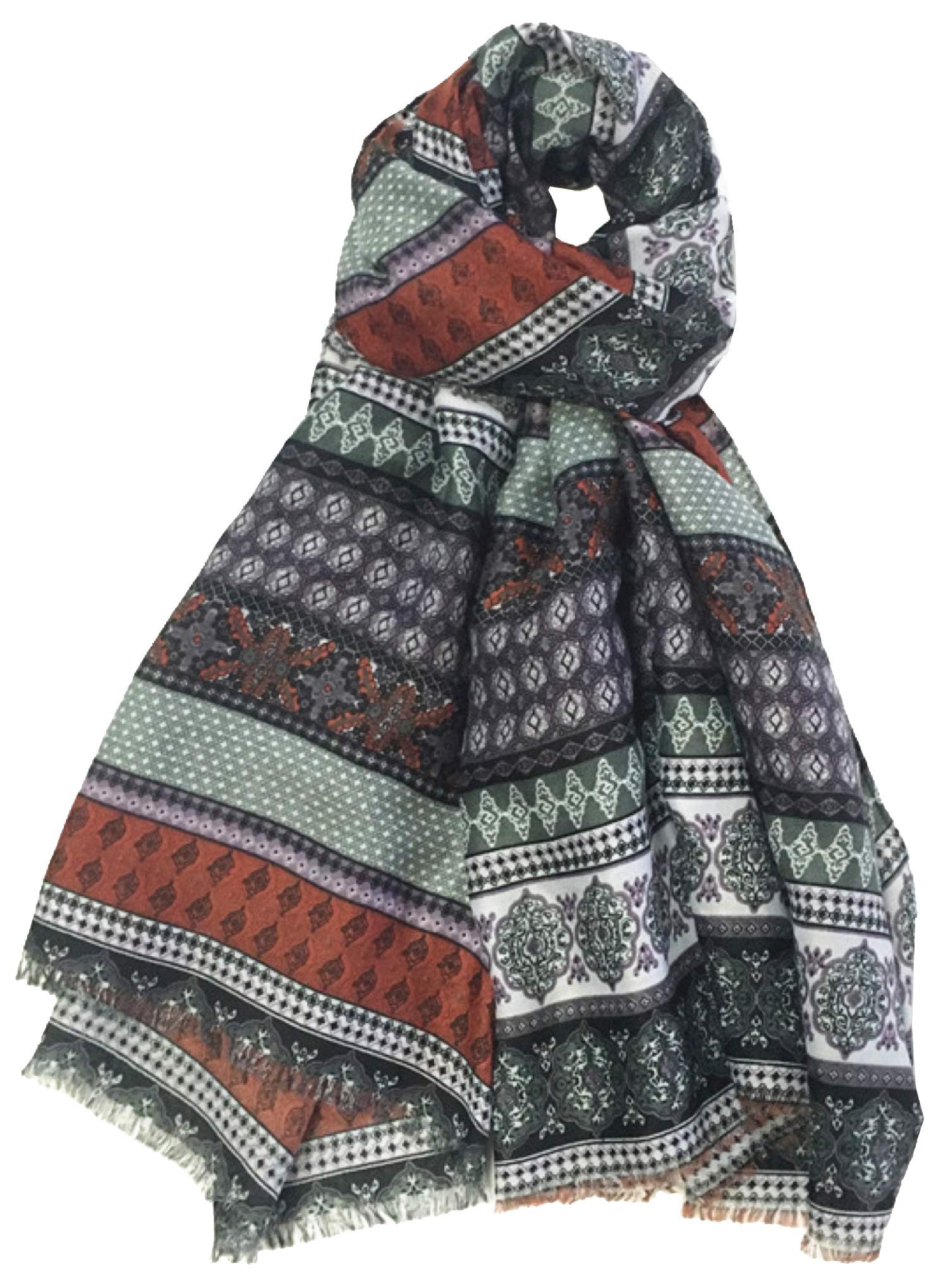 World Of Shawls Women's Rust / Green Vintage Bohemian Inspired Boho Style Long Fashion Scarf Scarves Wrap Shawl For (Rust/Green)