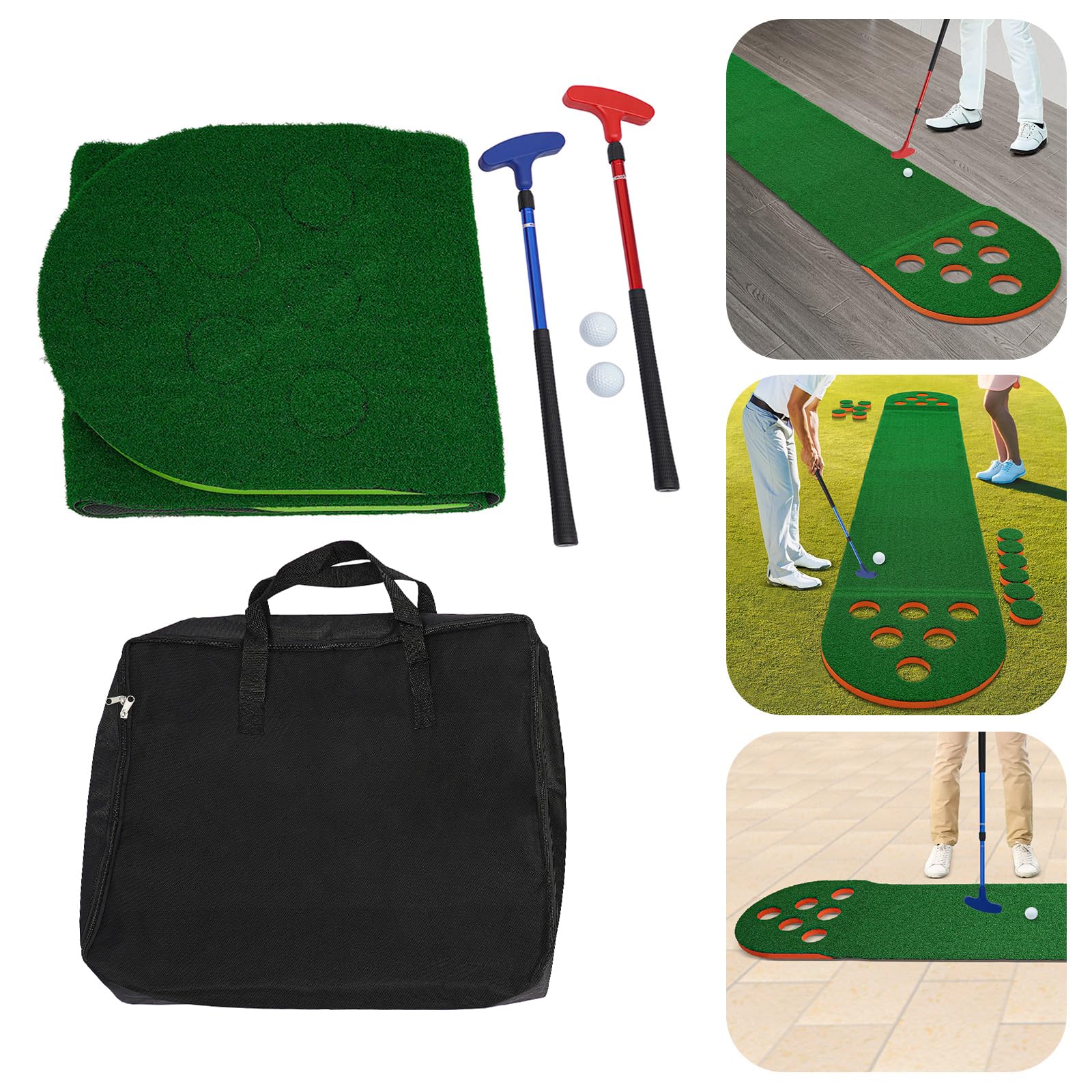 Mini Golf Course, Putter Golf Pong, Golf Putting Mat with 2 Golf Balls, 2 Golf Cups, Golf Putting Green for Indoor & Outdoor Party Game Use