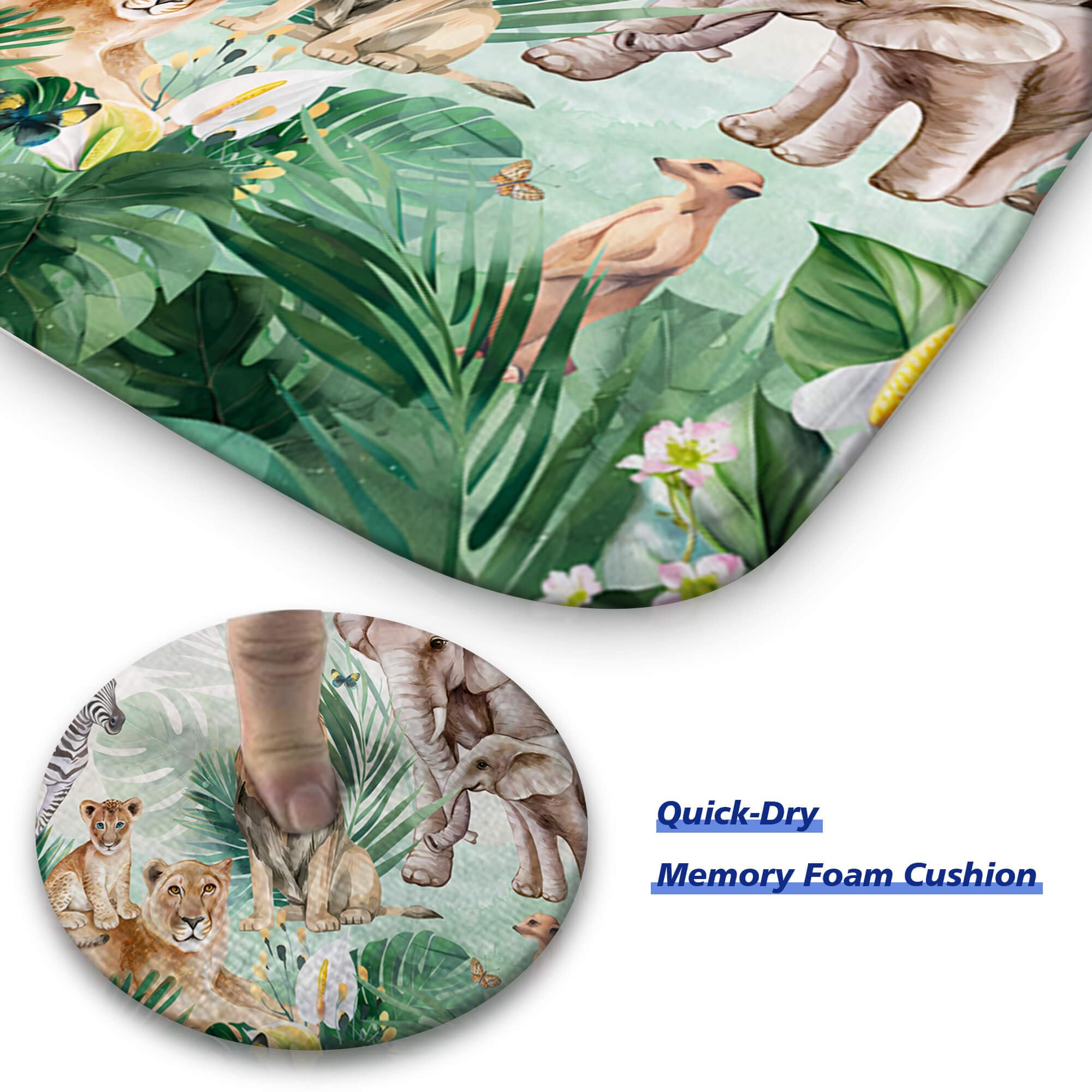Duschvorhang-Set mit Dschungeltieren, mit Teppichen, Palmen, Afican, Safari-Thema, Badezimmer-Set, Kinderzimmer, Zuhause, Badewanne, Dekoration, langlebige Vorhänge, Matten,