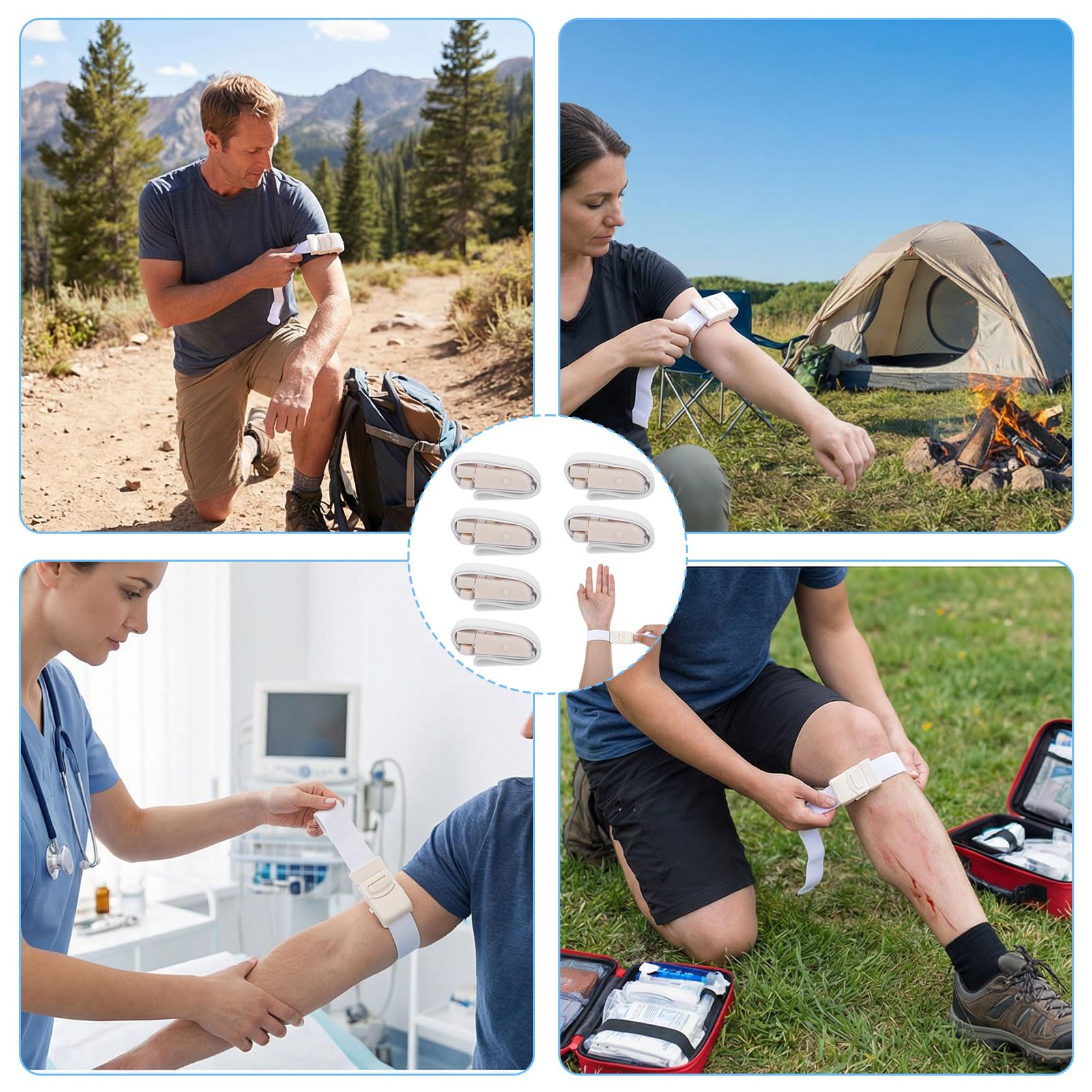 Lot de 6 gaines de congestion de sang - Garrot élastique - Pour prise de sang - Très flexibles - Pour urgences médicales - Blanc