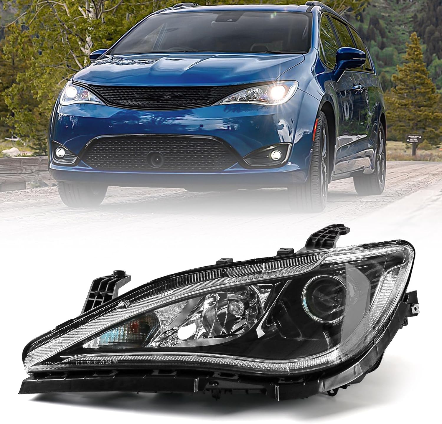 Huray Left Halogen Headlight Assembly Fit for Chrysler Pacifica 2018 2019 2020, LH Projector Headlamp OE Style Replacement for CH2518153 68228947AH Driver Side Driver Side(Left)