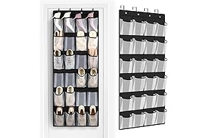 FENTEC 24 Large Pockets Over the Door Shoe Organizer Black