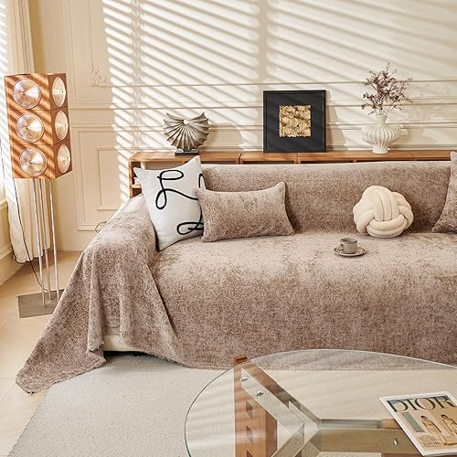 Miniatura 28 de ROOMLIFE Funda de sofá gruesa a rayas con borlas, manta de funda de sofá de felpilla azul para sofá seccional, fundas de sofá suaves para sofá