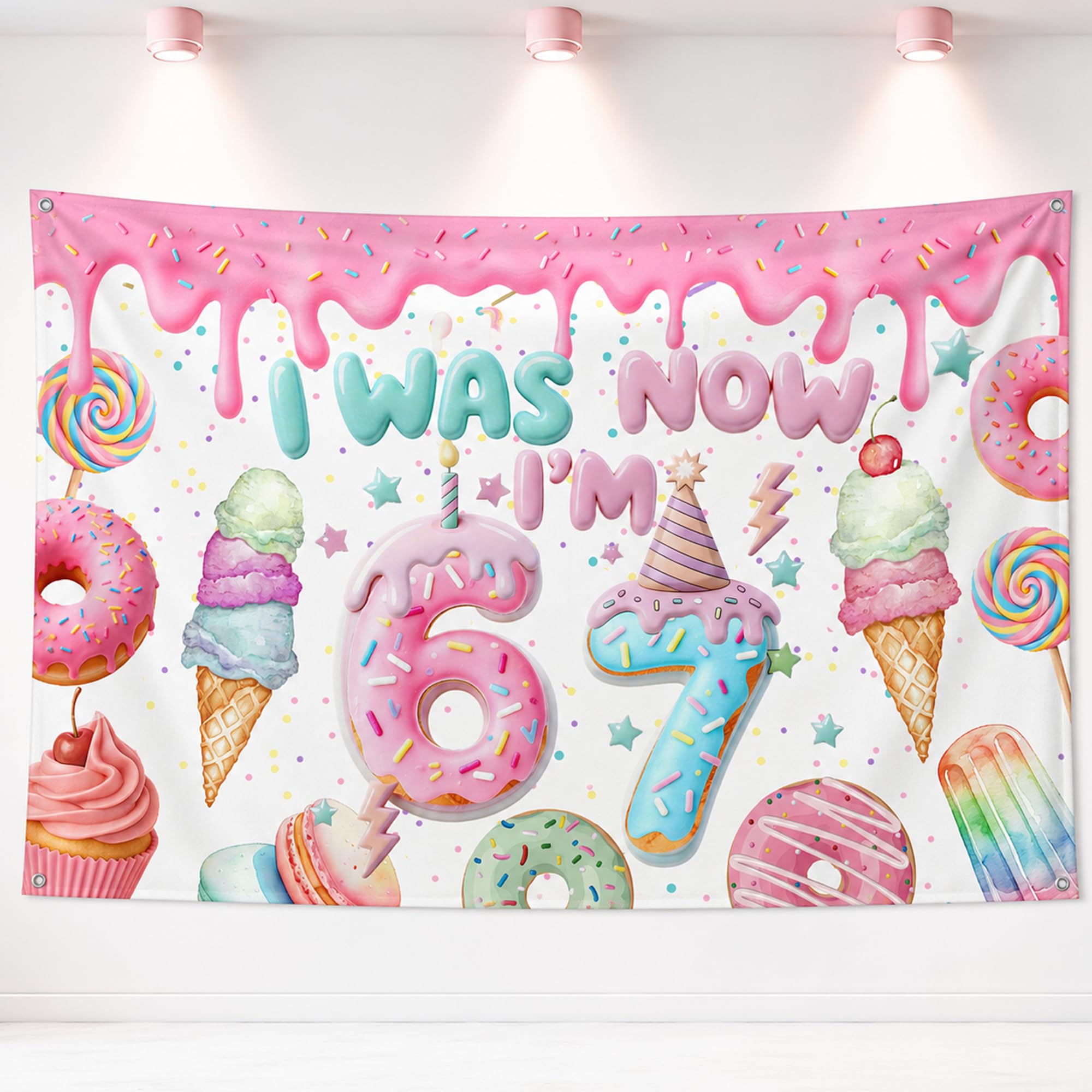 Photo 1 of Hanviync Donut Ice Cream 7th Birthday Backdrop Banner