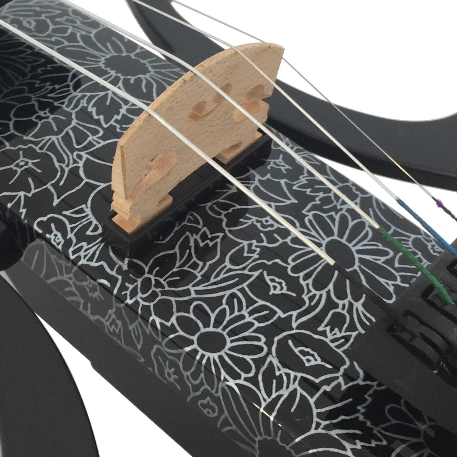 Aliyes legno elettrico completo per violino 4/4 Advanced intermedio elettrico silenzioso violino (Art fiori bianchi) (alkit-006), ALSDDS-1306