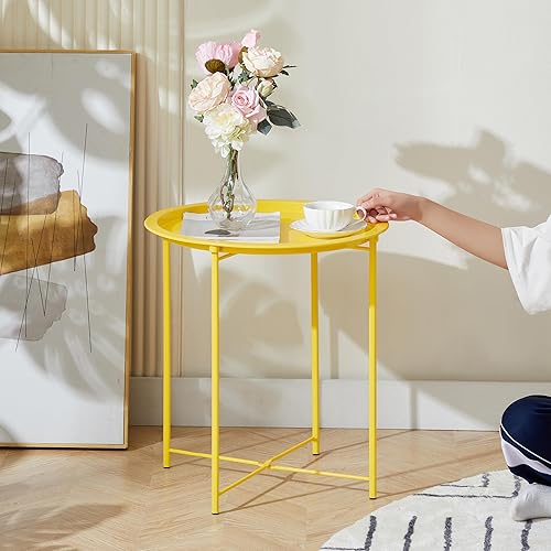 Miniatura 6 de VECELO Mesa auxiliar redonda con almacenamiento de tela, antioxidante e impermeable, bandeja para exteriores o interiores, para sala de estar,