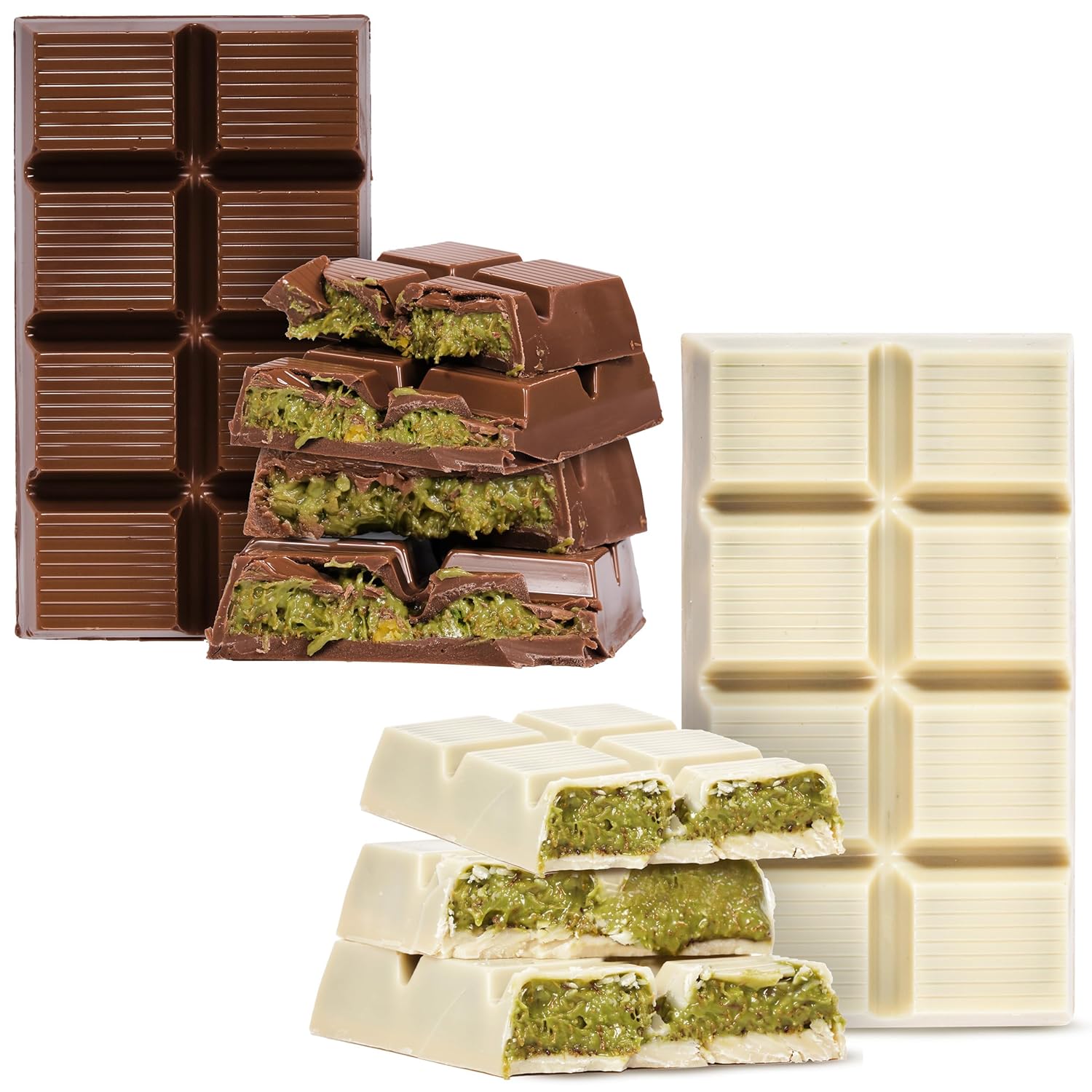 Eastanbul Dubai Chocolate Pistachio Bar Gift Set, Premium Milk & White Chocolate Bars (7oz Each) – Premium Pistachio Chocolate Bars with Shredded Phyllo Dough, Inspired by Dubai Knafeh Desserts