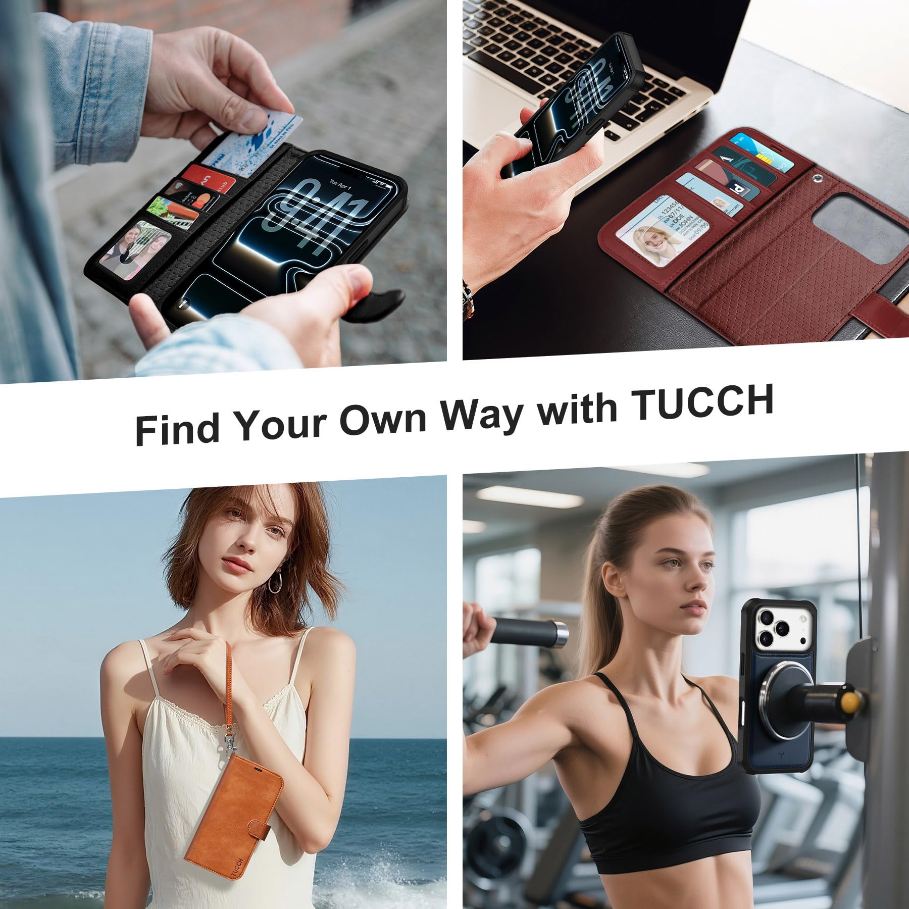 TUCCH Cover 2 in 1 per iPhone 17 Pro 6,3-pollici 5G 2025 [Blocco RFID] | Custodia Pelle PU Antiurto Portafoglio [Slot Schede] Cinturino Rimovibile Flip Cover Cavalletto Magnetica, Arancione Cosmico