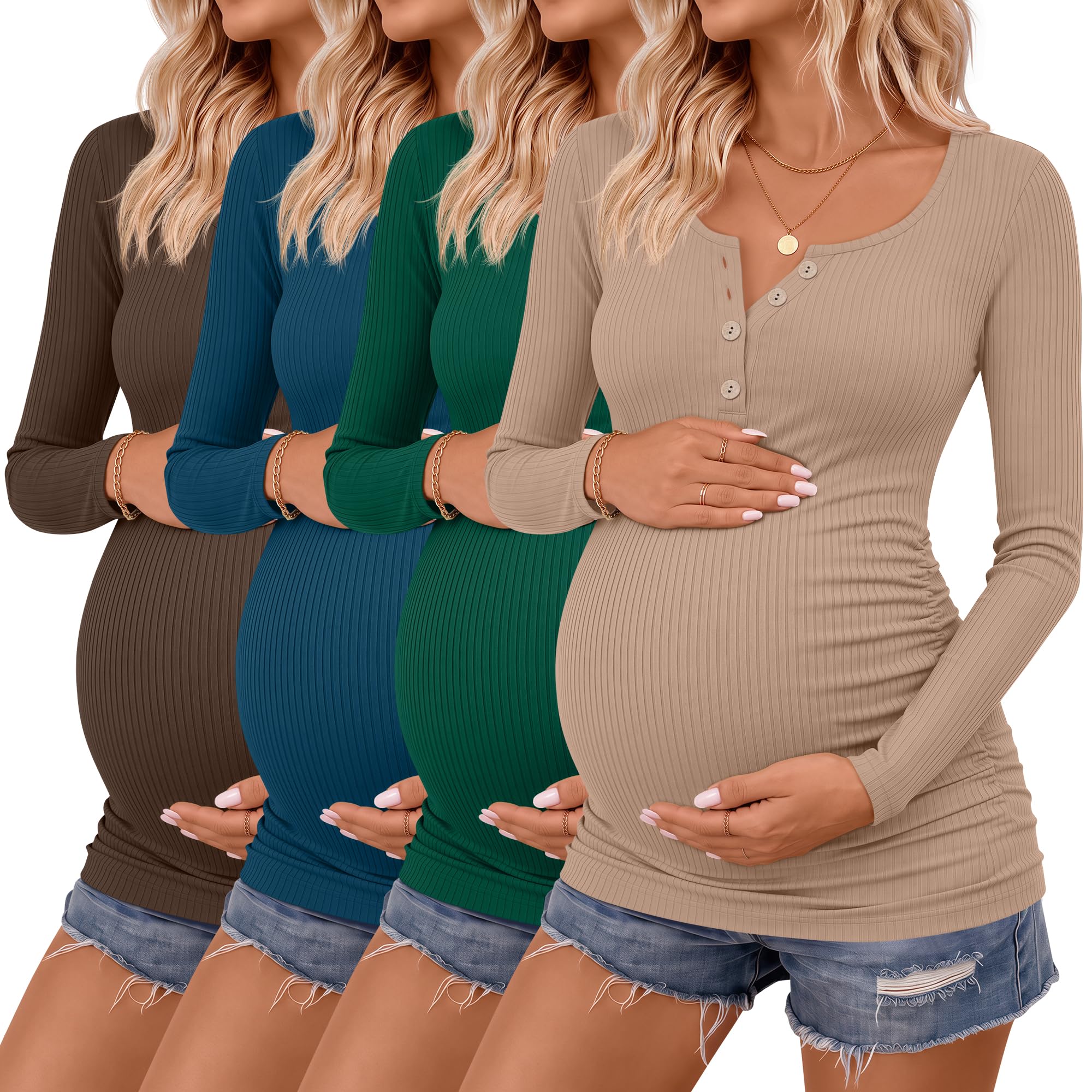 4 Pack Maternity Long Sleeve Shirts Pregnancy Tops