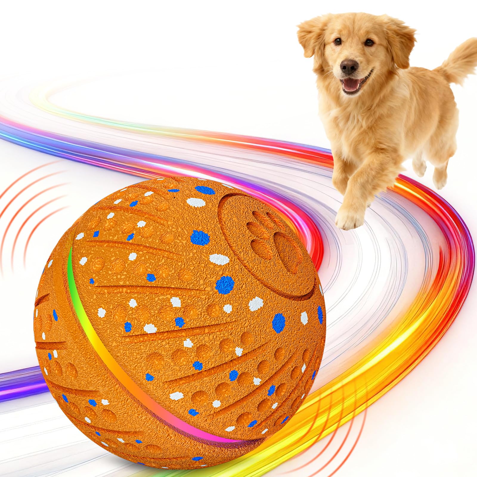 Pelota interactiva de juguetes para perros – Pelota inteligente para perros con luces coloridas, material E-TPU, 3 modos de juego, bolas rodantes automáticas, juguete para perros pequeños y medianos