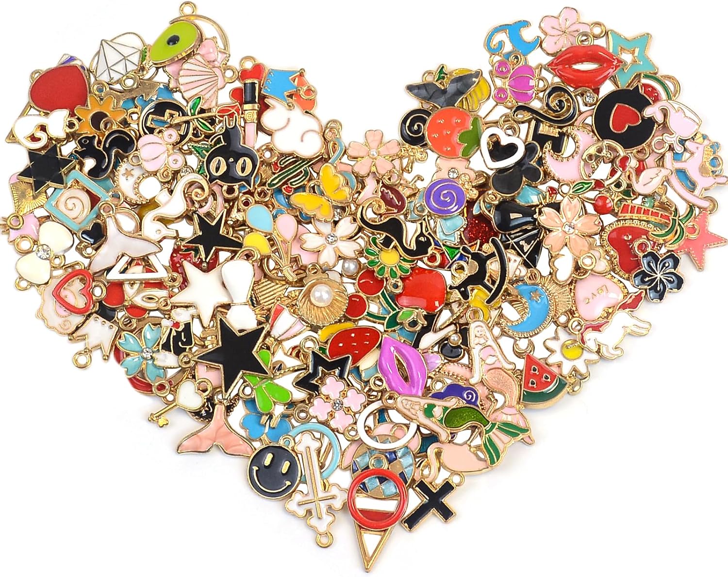 Small Jewelry Making Charms Crafts: 200 Pieces Bulk Colorful Assorted Cute Mini Enamel Pendants for DIY Earring Necklace, Key Dangle, Teen Bracelet Decor, Christmas Keychain Tiny Embellishments