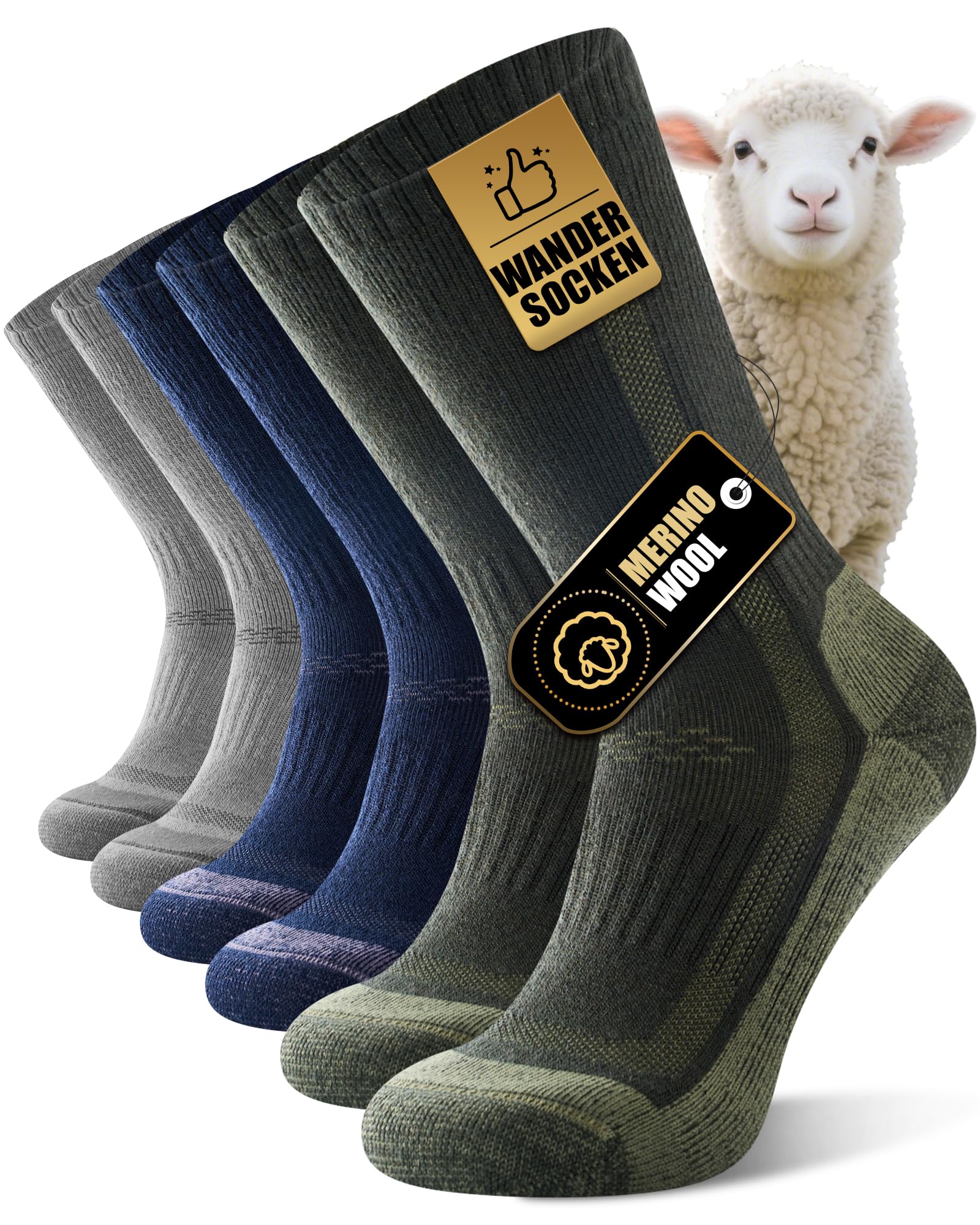 Veximora Merino Wandersocken Herren Damen, Outdoor Thermosocken, 3/5 Paar | Gepolsterte Merinowolle Socken, Atmungsaktiv Anti-Blasen Trekkingsocken, Sportsocken, Laufsocken, Tennissocken, Arbeitssocken