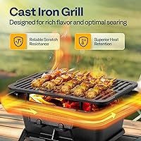Vista 3 de VIVOHOME Parrilla de carbón rectangular de hierro fundido con rejilla de doble cara, parrilla de barbacoa portátil al aire libre, estufa de mesa