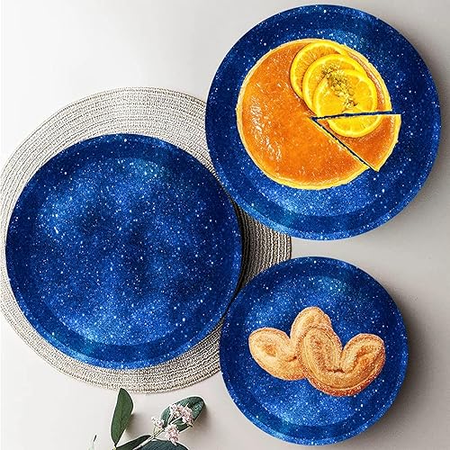 Miniatura 5 de Juego de 50 platos de papel de galaxia estrellada de 9 pulgadas, platos de postre de estrella de 7 pulgadas para temática del espacio exterior, baby