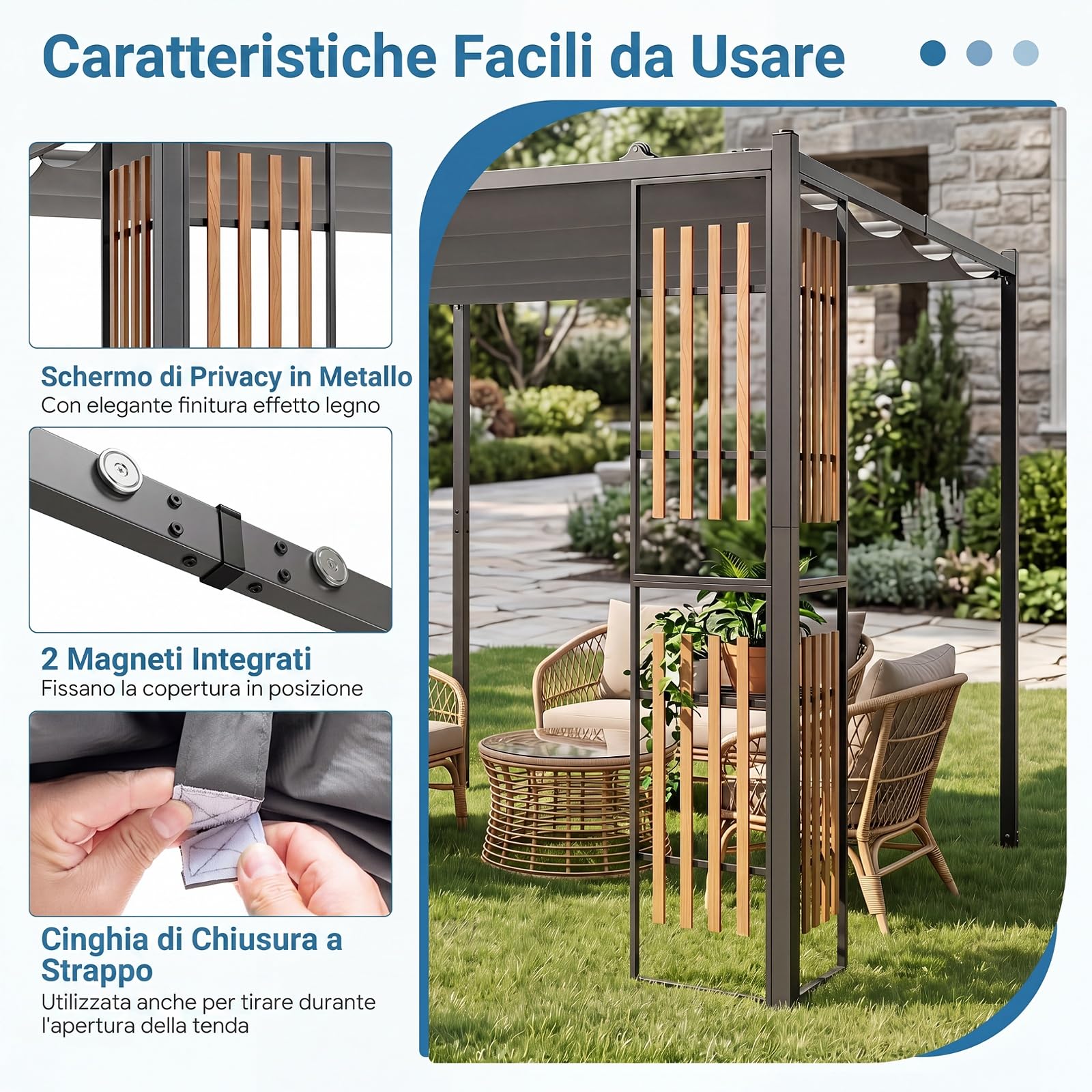 COSTWAY Gazebo da Giardino, Gazebo da Esterno con 2 Paraventi, Copertura Avvolgibile, Struttura Metallica e 8 Picchetti per Mercatini, Fiere e Campeggio, 230 x 230 x 220 cm (Stile 1)