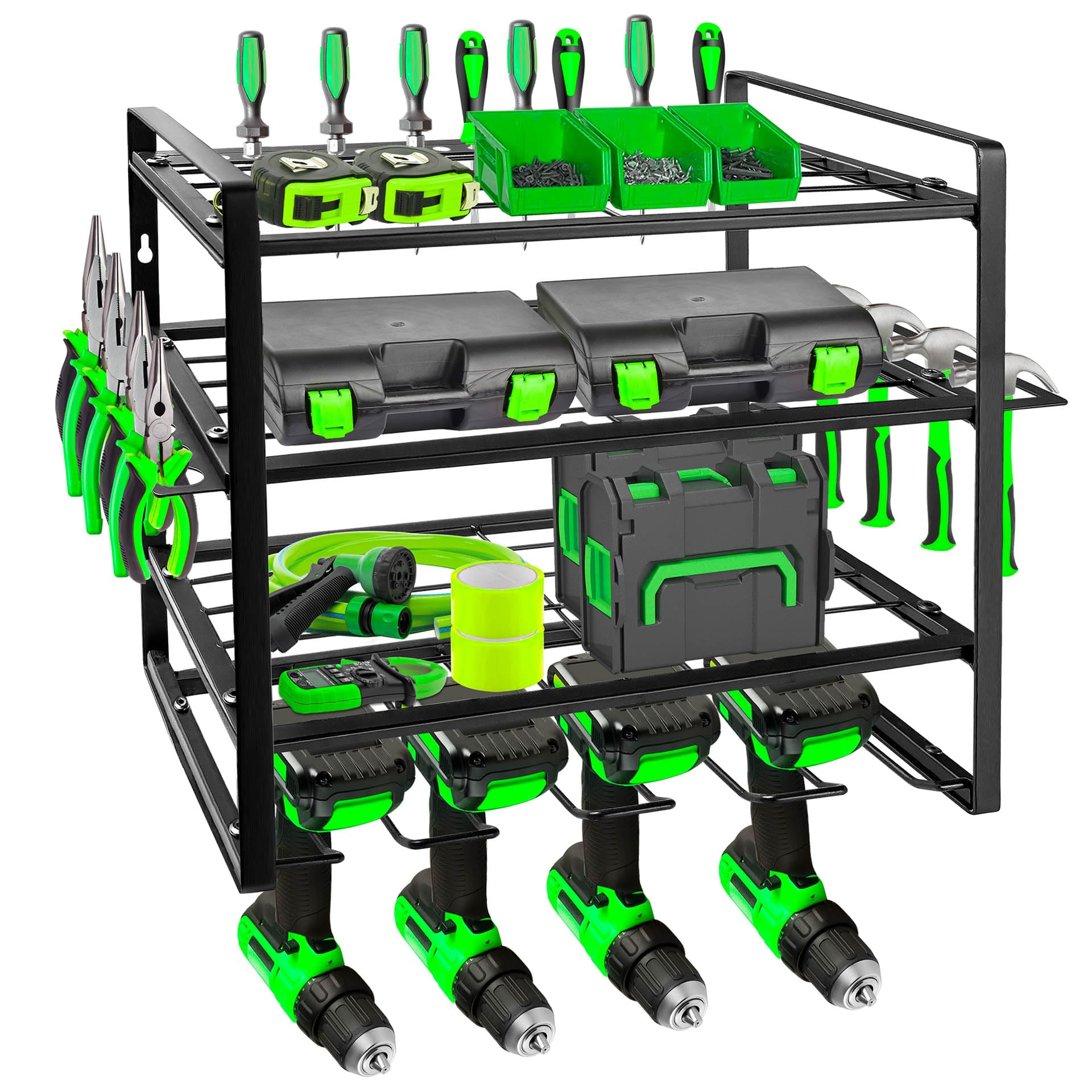 Mimoke Scaffale portautensili montato a parete – organizzatore di utensili elettrici a 4 livelli & organizzatore per attrezzi per garage e officina (4 livelli)