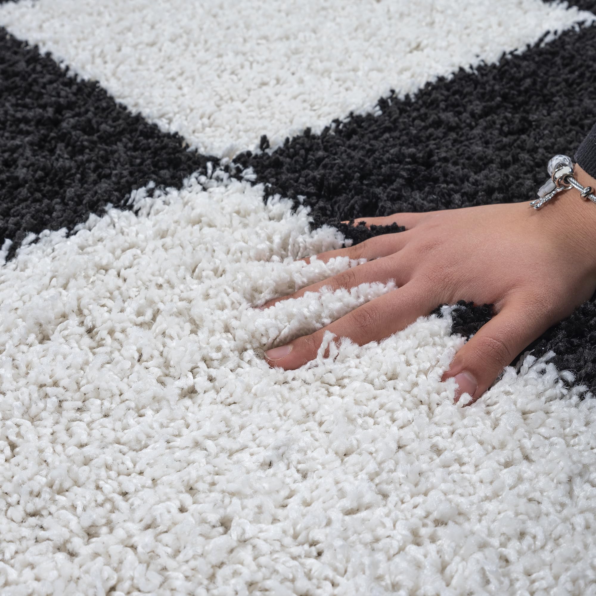 SANAT Milano Shaggy Teppich - Hochflor Teppiche für Wohnzimmer, Schlafzimmer, Küche - Schwarz Weiss, Größe: 120 x 170 cm