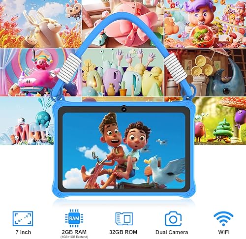 Miniatura 5 de PRITOM Tablet infantil de 7 pulgadas con cordón, tableta Android 13 de 32 GB con WiFi, cámara dual, educación, juegos, software para niños