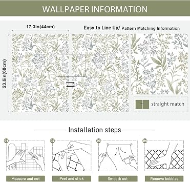 Cohoo Home Green Peel and Stick Wallpaper Floral Drawers Liner 17.3393