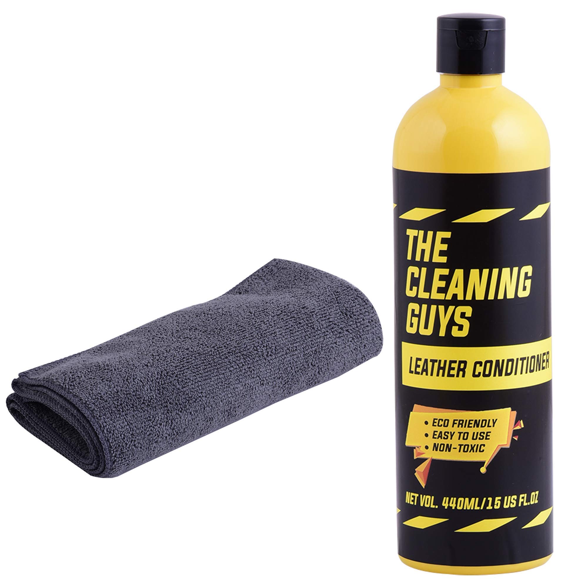 The Cleaning Guys Leather Cleaner and Conditioner for PU/Leather Car Seats, Leather Sofa/Furniture, Handbags & Jackets (440ml with Microfiber Towel)