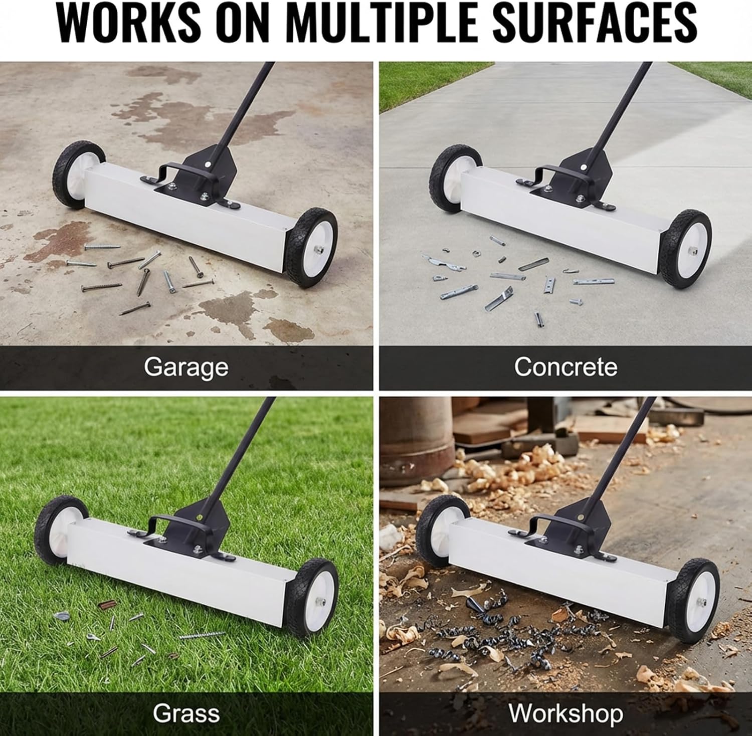 24" Rolling Magnetic Sweeper - Push Type Magnetic Pick Up Sweeper w/Wheels & Quick Release & Telescoping Handle | 30Lbs Heavy Duty Magnet Pickup Sweeper Collect Nails Screws for Workshop Garage Yard