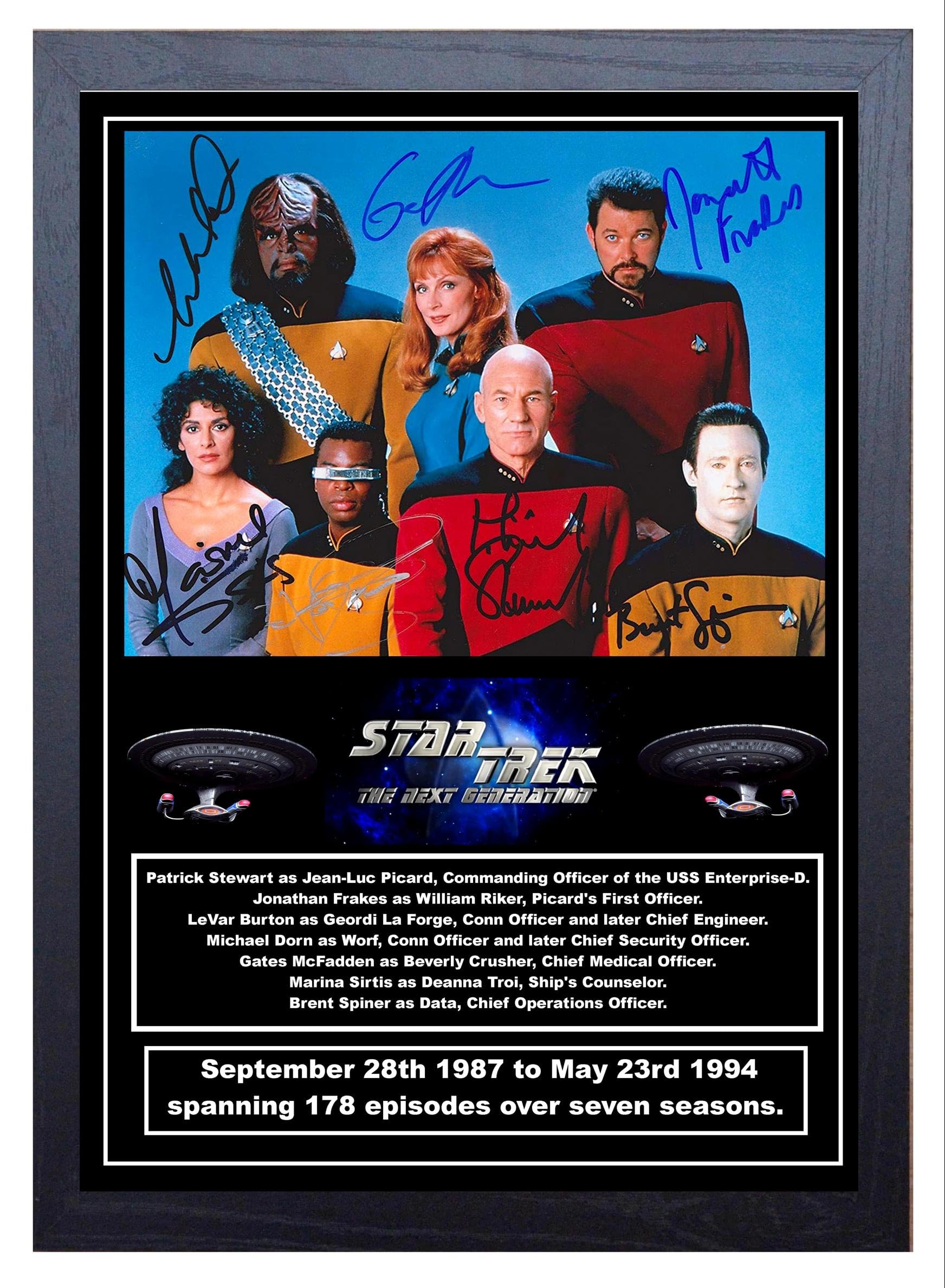 Sponsored Ad – SIGNED BY THE STARS Star Trek The Next Generation Cast Signed (A4 Framed 34cm x 24cm) Art Print for Living Room Decor