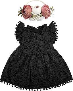 Baby Girl Tutu Dress Elegant Lace Pom Pom Flutter Sleeve with Flower Headband Set - Buy now