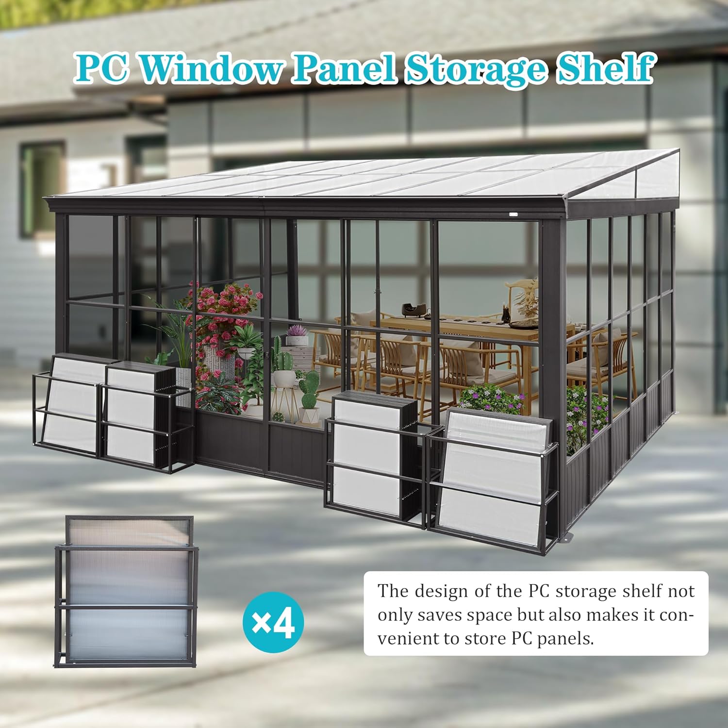 Image showing the PC window panel storage shelf with detached polycarbonate panels stored neatly.