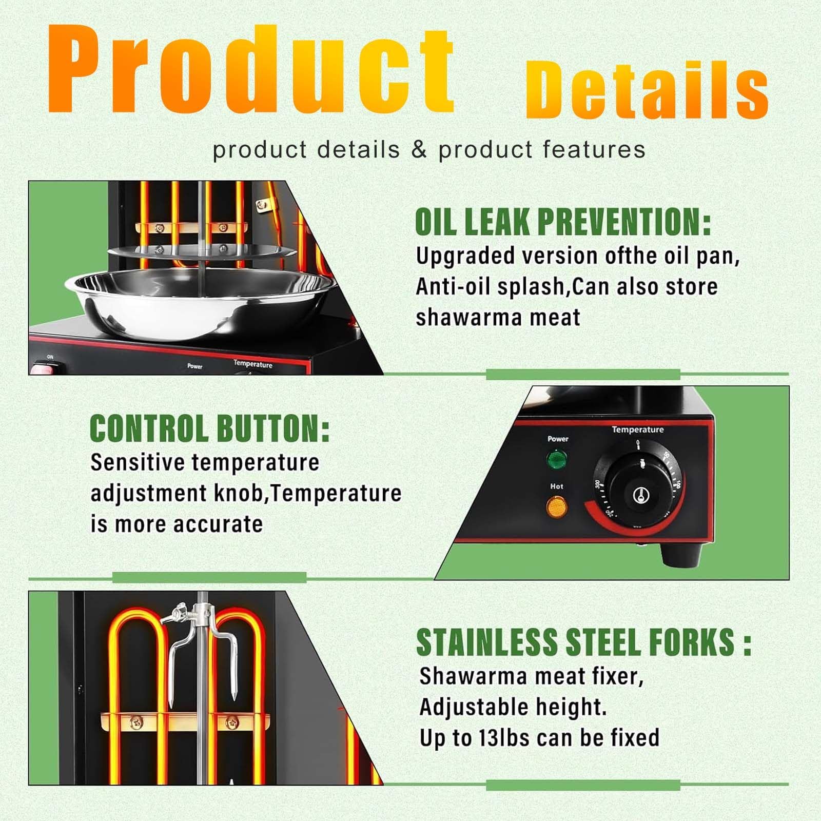 Four à Dinde Rotatif Vertical Et Gril à Shawarma - 3000 W, Chauffage éLectrique Professionnel Uniforme De 50 à 300 °C, Rotation Automatique, Hauteur RéGlable, Acier Inoxydable, pour Gyros