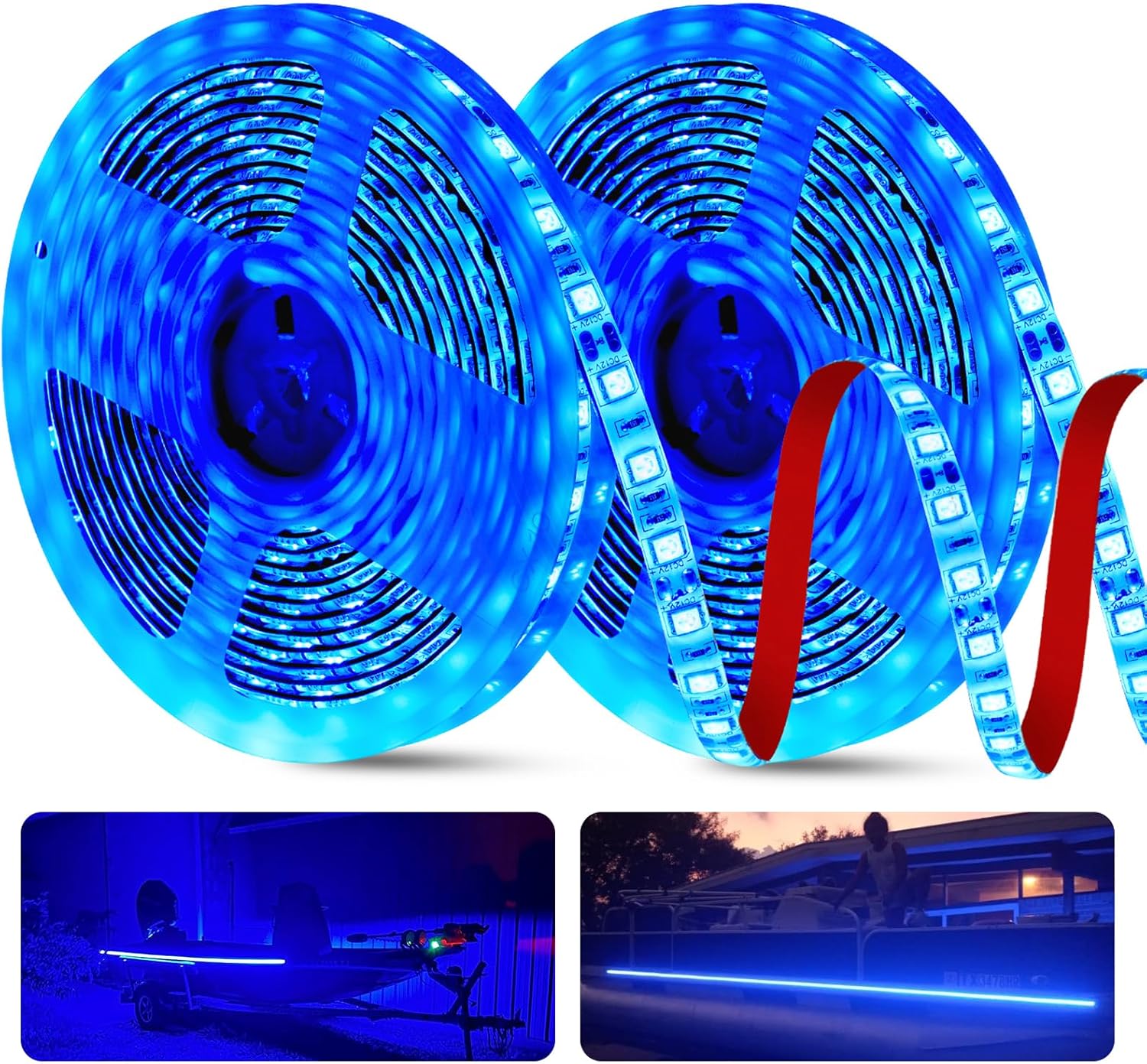 50ft Pontoon Boat Lights Marine LED Strip Lights 12V Waterproof, Interior Light Deck Light for Kayak, Jon Boat, Bass Boats, Fishing Boats (Blue)