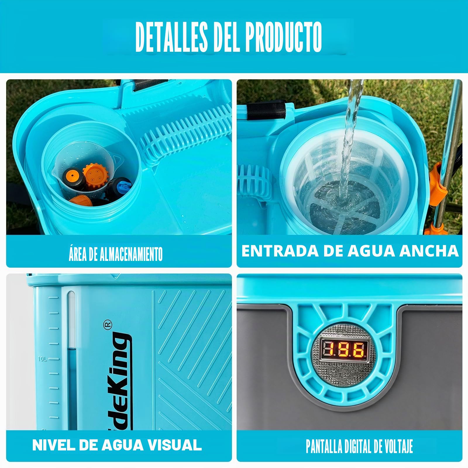 SideKing Pulverizador Mochila Bateria 16L, Pulverizador Electrico Compatible con Makita 18V, Presión Regulable 0-7 Bar, Lanza Telescópica, Sulfatadora Bateria Jardín, Techos, Huerto, Frutales