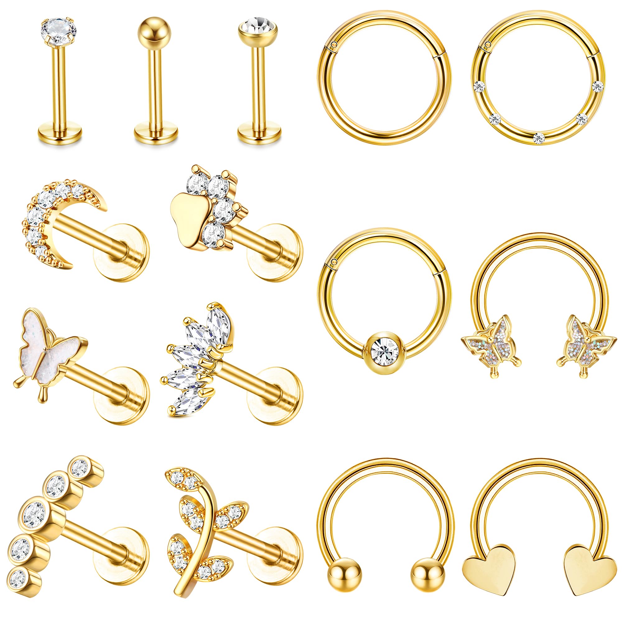 KRFYPiercing Tragus Joyería Cartílago de Acero Quirúrgico Hélice Piercing Tragus Hipoalergénico Circonita Cúbica Espalda Plana Pendientes de Tachuelas Rings de Piercing Oreja para Mujer Plata 16G