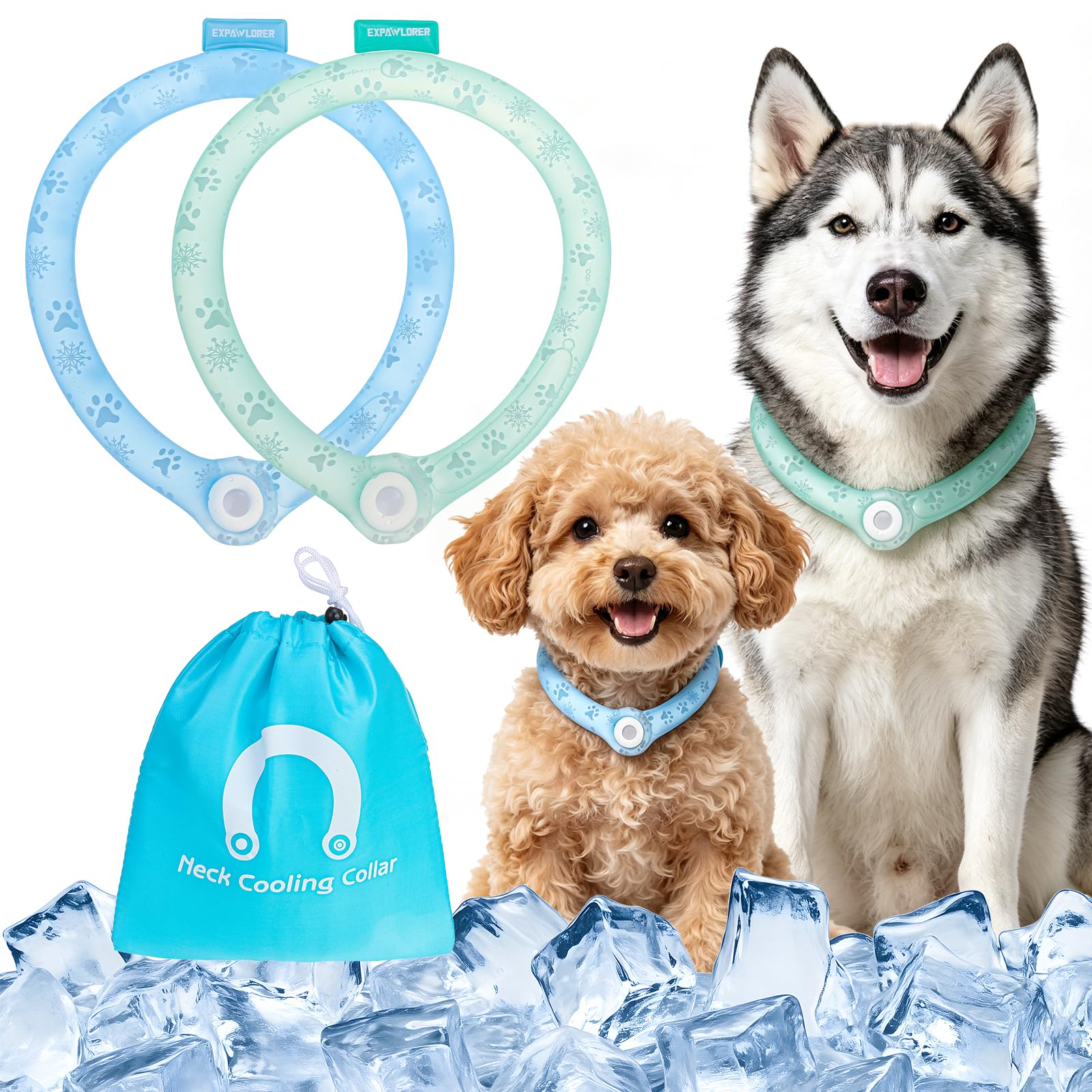 EXPAWLORER Dog Cooling Bandana 2 Pack - PCM Physical Instant