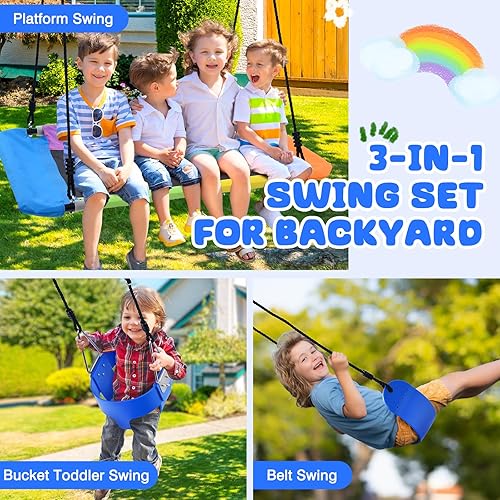 Miniatura 2 de Hapfan Juegos de columpios para patio trasero con columpio para niños pequeños, columpio de cinturón, columpio de plataforma, juego de columpios al