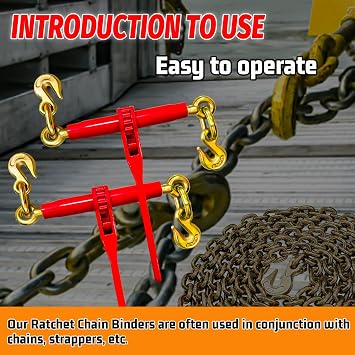 Ratchet Load Chain Binders 5/16'' - 3/8 | 5/16 Inch Load Binder with 5/16 Inch Grab Hooks | Tie Downs for 5/16 Transport Chain | 5400 Lbs Working Load Limit- Heavy Duty Binders(2 Pack)