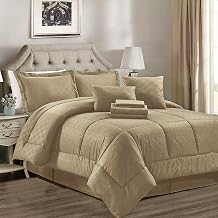 JML Queen Comforter Set, 10 Piece Microfiber Bedding Comforter Sets with Shams - 430GSM Heavyweight, Luxury Solid Color Quilted Embroidered Pattern, Perfect for Any Bed Room or Guest Room Taupe