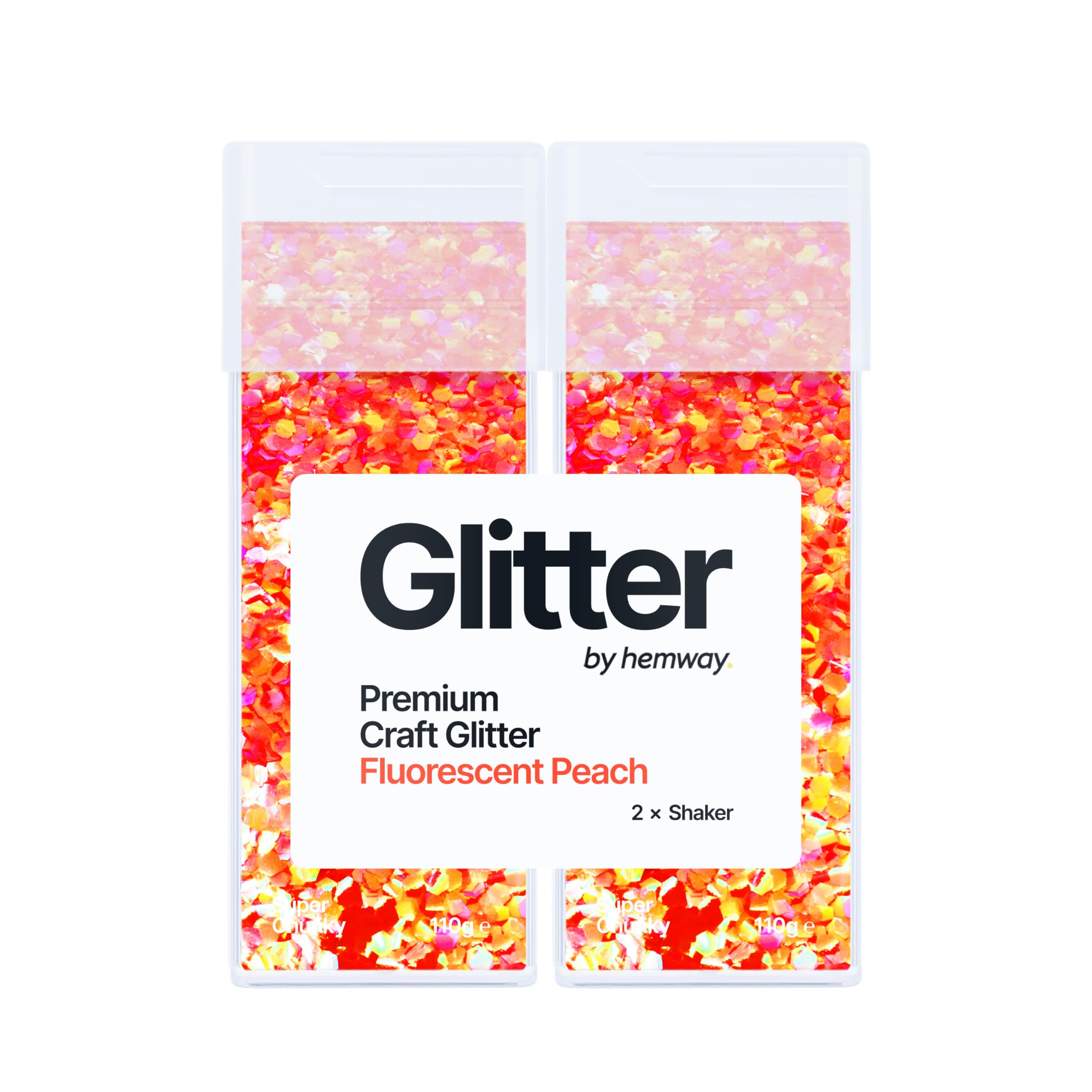 Hemway Glitter Shaker Fluorescent Peach Orange 110g x2 Pack Super Chunky, Craft Glitter Shakers for Resin & Epoxy Crafts