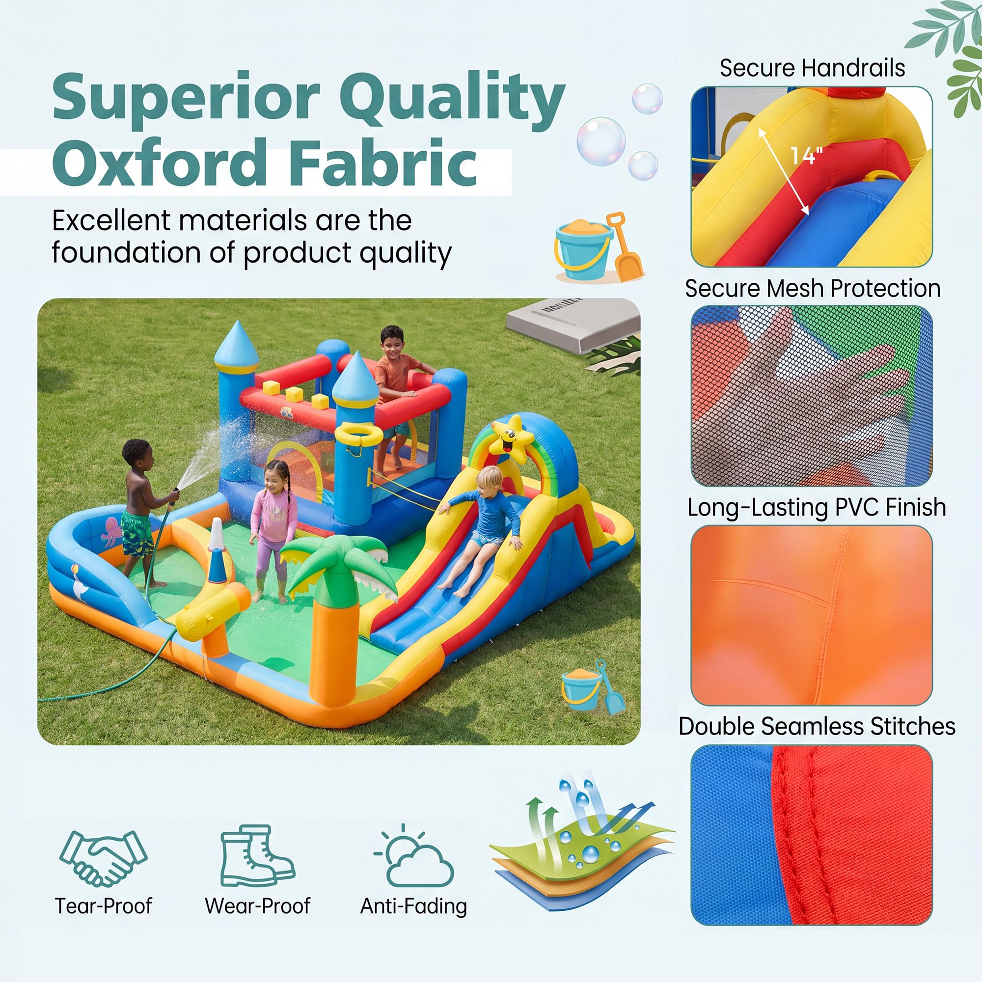 GIANTEX Castello Gonfiabile per Bambini 3+ Anni, Grande Parco Acquatico, in Tessuto Oxford, 2 Piscine, Scivolo, Trampolino, Parete da Arrampicata, Palle, Borsa da Trasporto, per Esterno, Interno