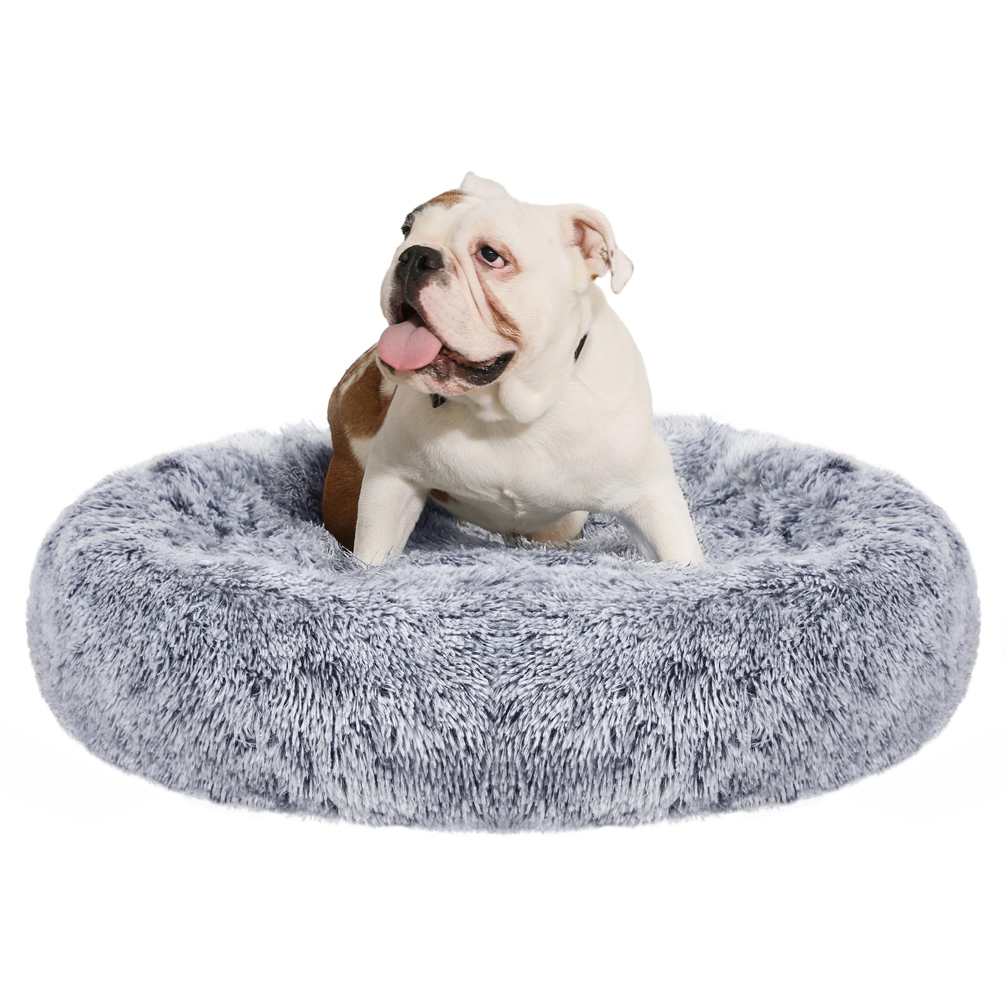 Feandrea Cuccia per cani soffice, cuccia per gatti, cuscino a ciambella, lavabile, imbottitura centrale rimovibile, peluche lungo, diametro 90 cm, grigio ombré PGW041G01