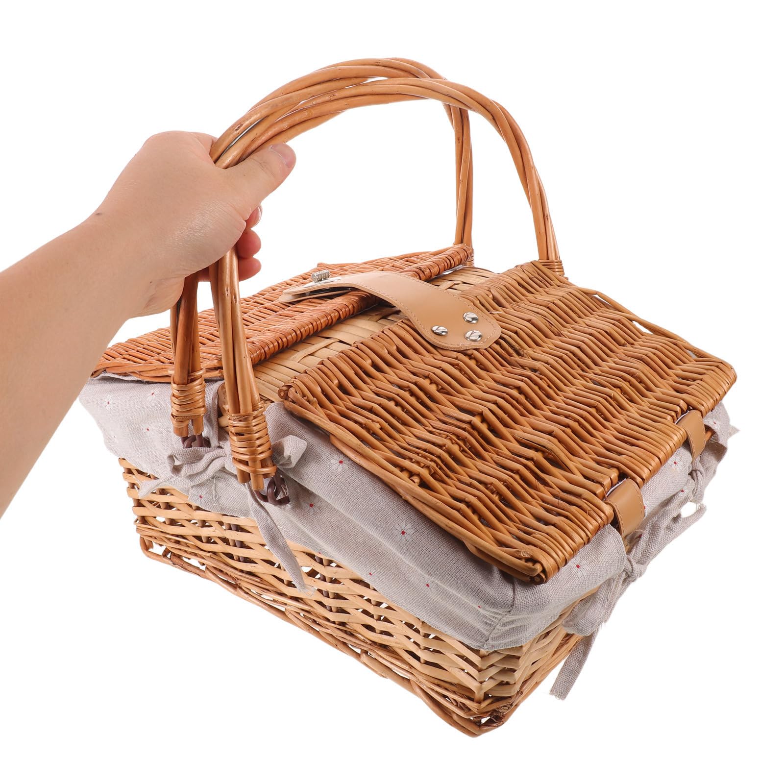 Cesta de Picnic de Mimbre con Tapa y Asas, Marrón
