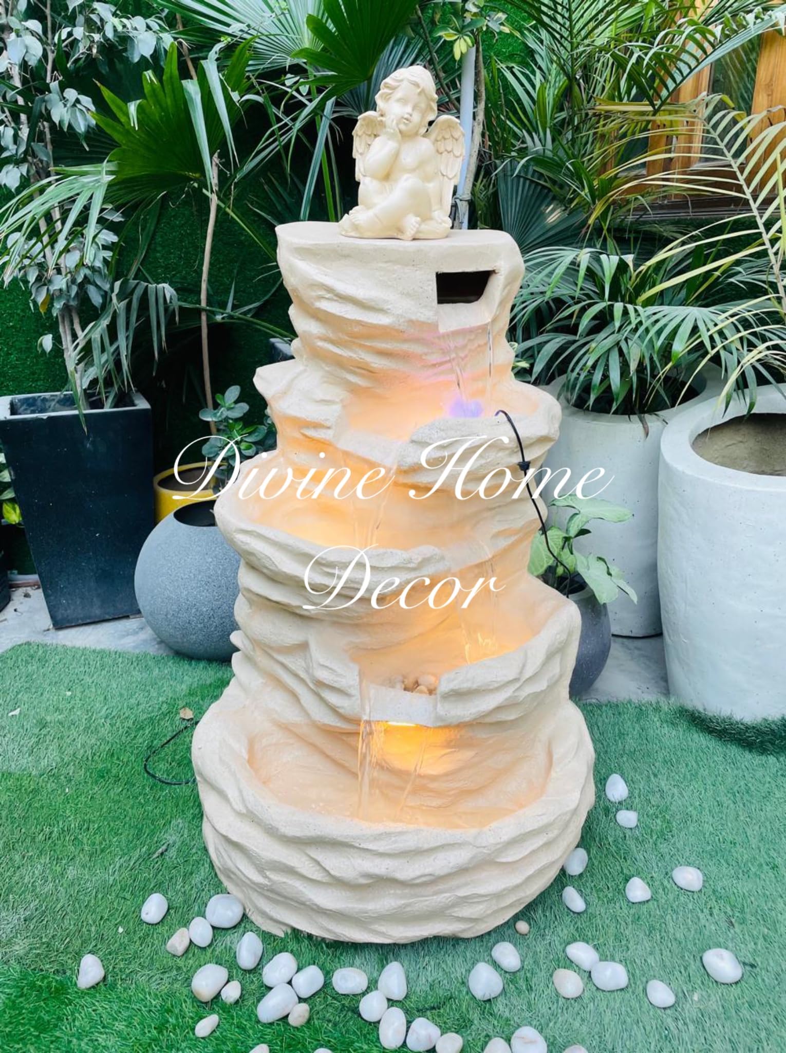 Divine Home Decor FRP Angel 5-Tiered Fountain | Handcrafted Decorative Water Fountain for Home & Office-picture-10