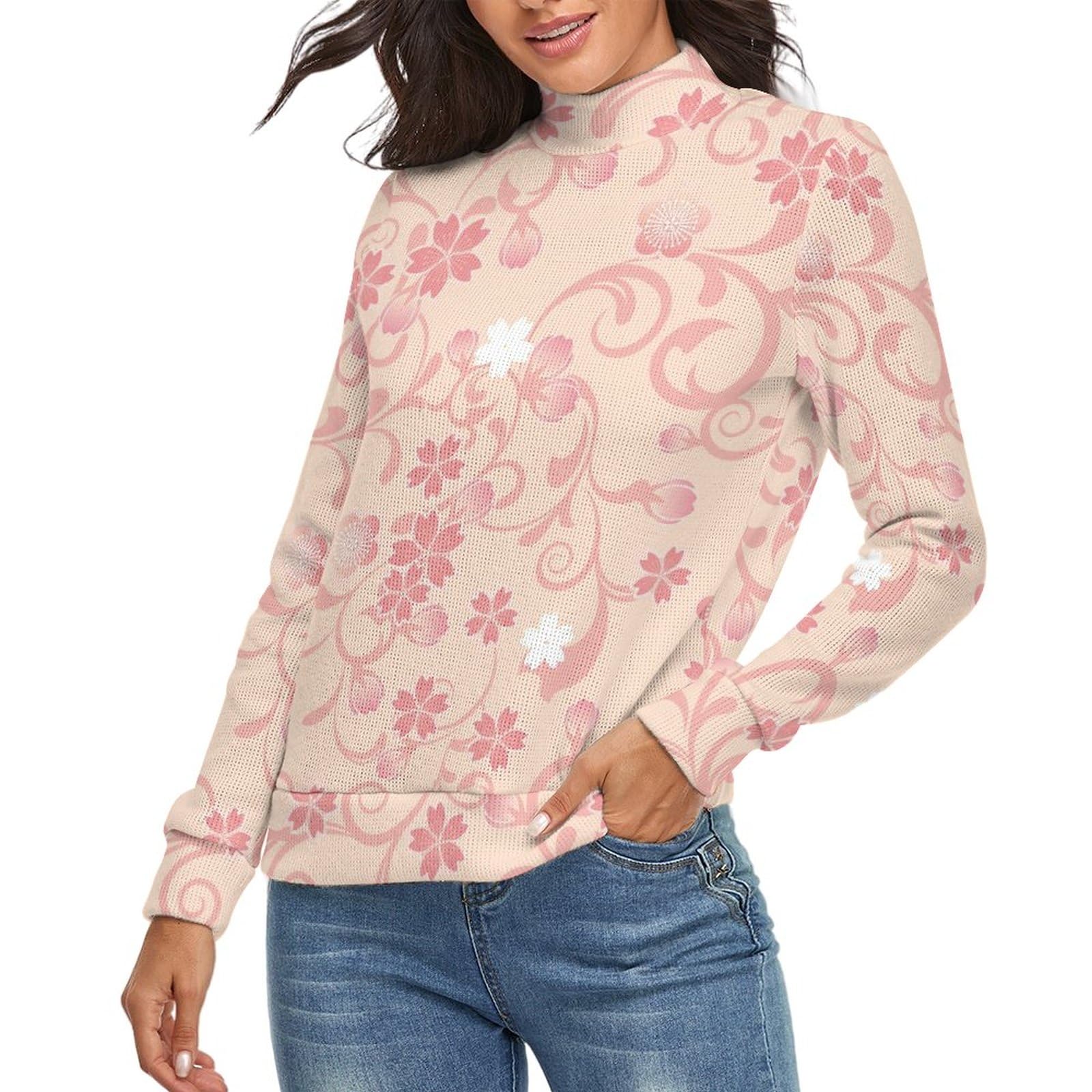 Amazon.co.jp: レディース セーター さくら 桜 花柄 長袖 ハイネック
